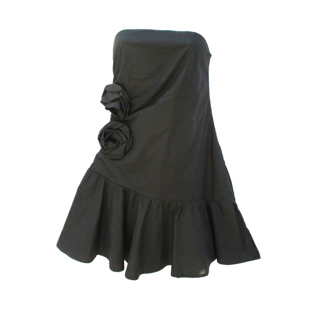 Nwt ZARA Black Mini Strapless Dress Rose Flower Detail Women Size S